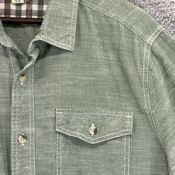 Woolrich Shirt Men XL Green Short Sleeve Cotton Pockets Button Front Collared - Picture 3 of 13